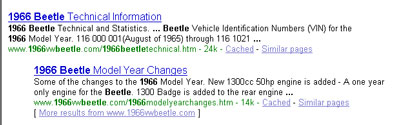 8th place ranking with '1966 beetle' search.
